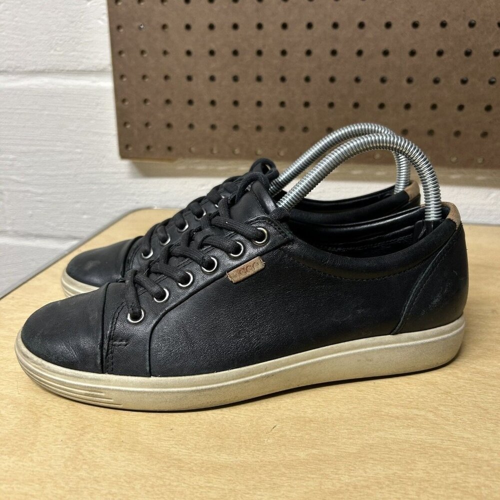 Ecco Soft 7 Women’s Black Leather Casual Lace Up Sneakers Shoes Size 38